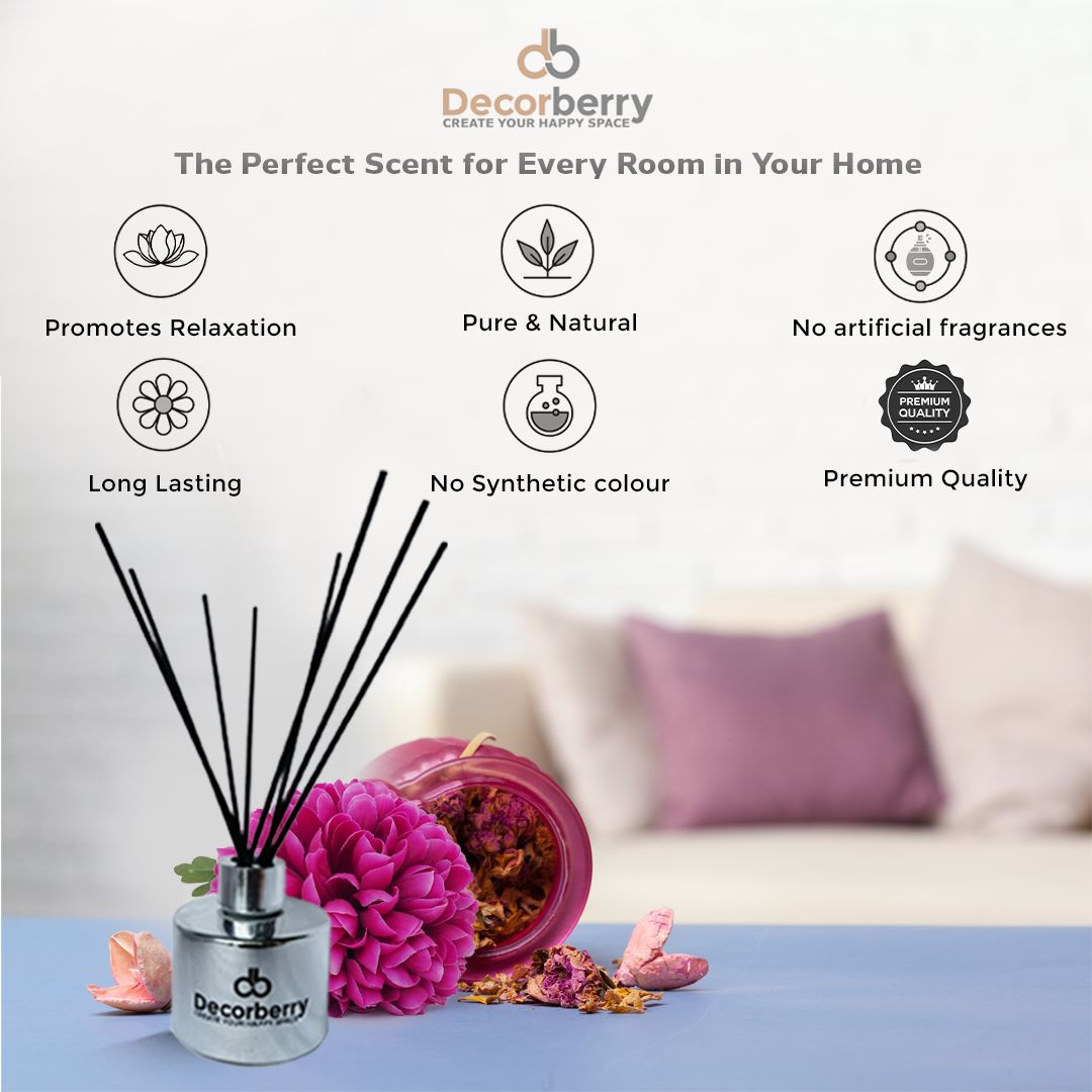 Red wine + Champagne + Pomegranate Reed Diffuser | 100ml Long-Lasting Aromatherapy with 8 Sticks | Decorative Silver Bottle for Home & Bedroom Fragrance