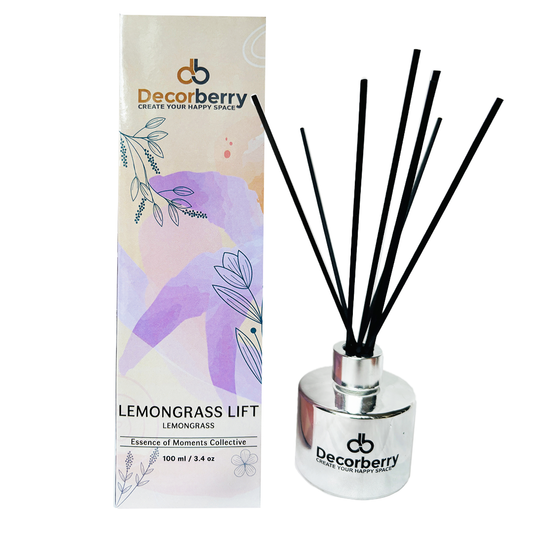Lemongrass Reed Diffuser | 100ml Long-Lasting Aromatherapy with 8 Sticks | Decorative Silver Bottle for Home & Bedroom Fragrance
