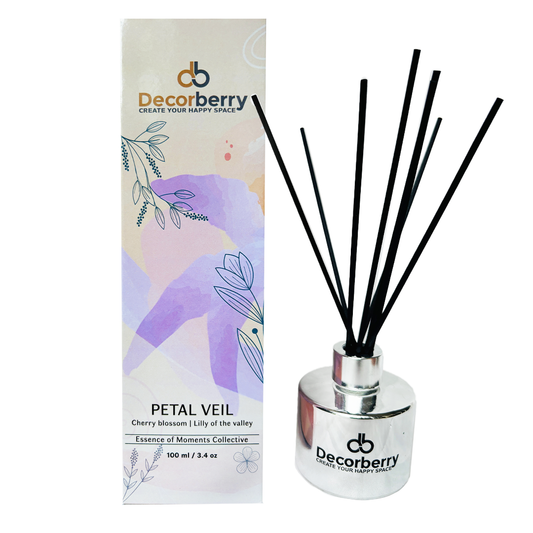 Cherry Blossom + Lilly of the valley Reed Diffuser | 100ml Long-Lasting Aromatherapy with 8 Sticks | Decorative Silver Bottle for Home & Bedroom Fragrance