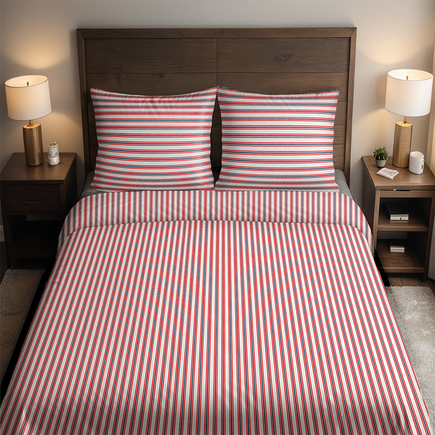 300TC Cotton Red and Blue Narrow stripes