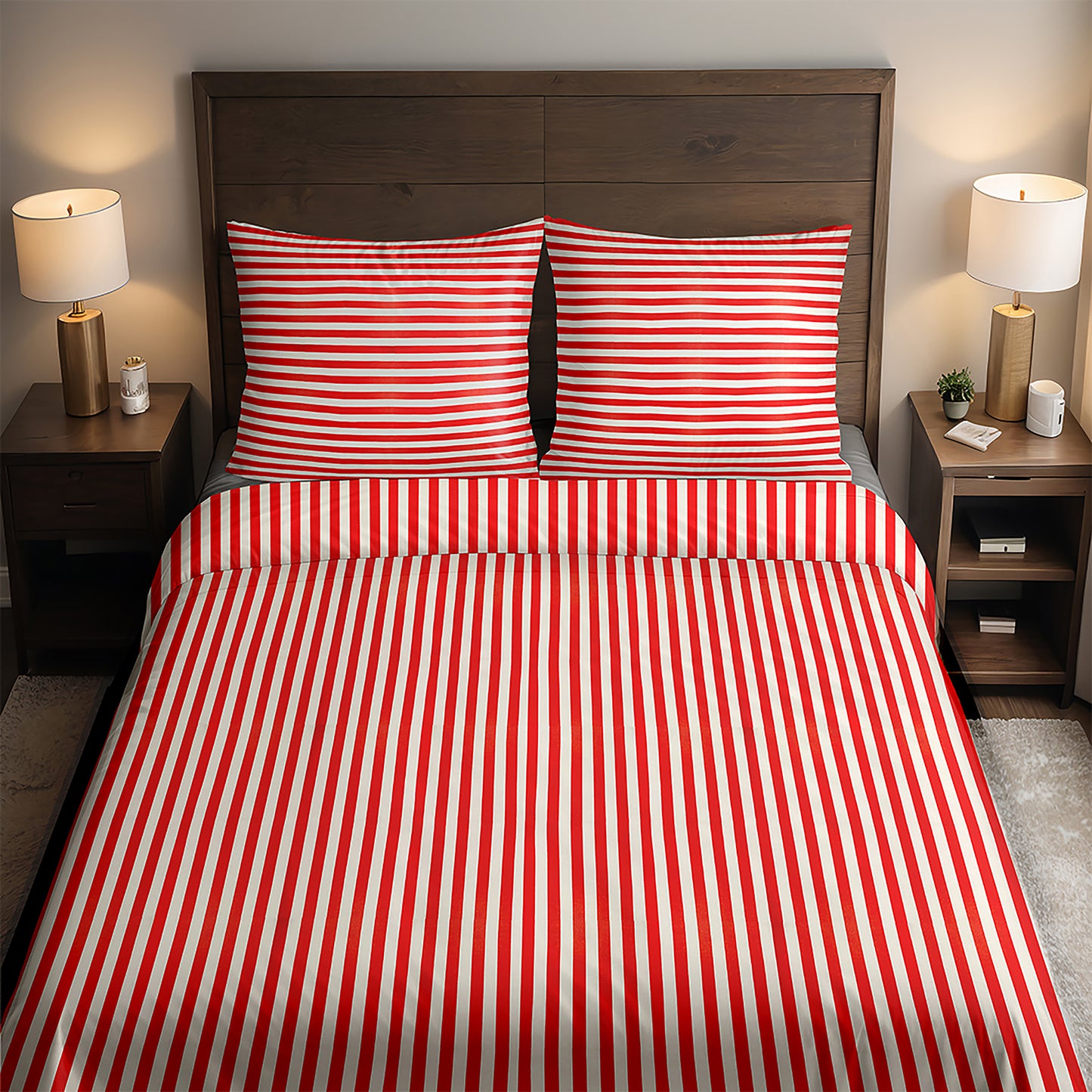 300TC Cotton Red and white broad stripes