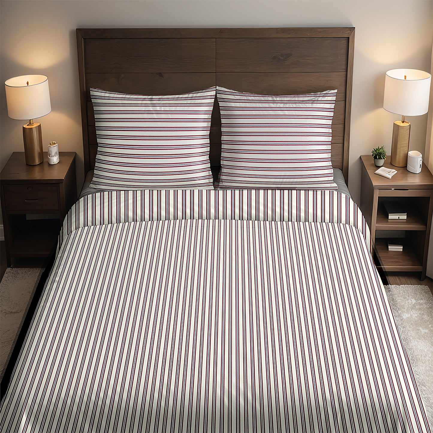 300TC Cotton Coffee and Blue narrow stripes