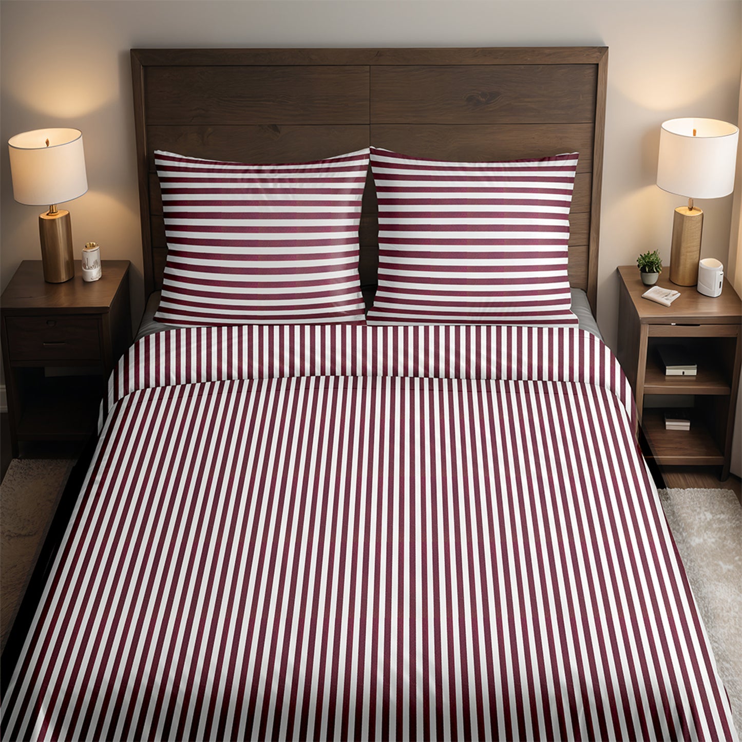 300TC Cotton Coffee and White broad stripes