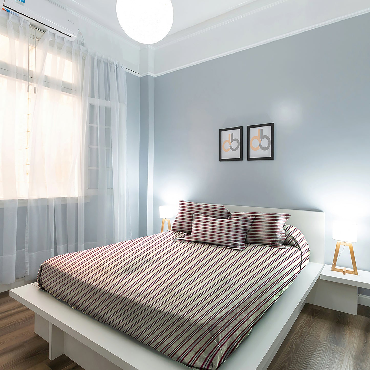 300TC Cotton Coffee and Blue narrow stripes