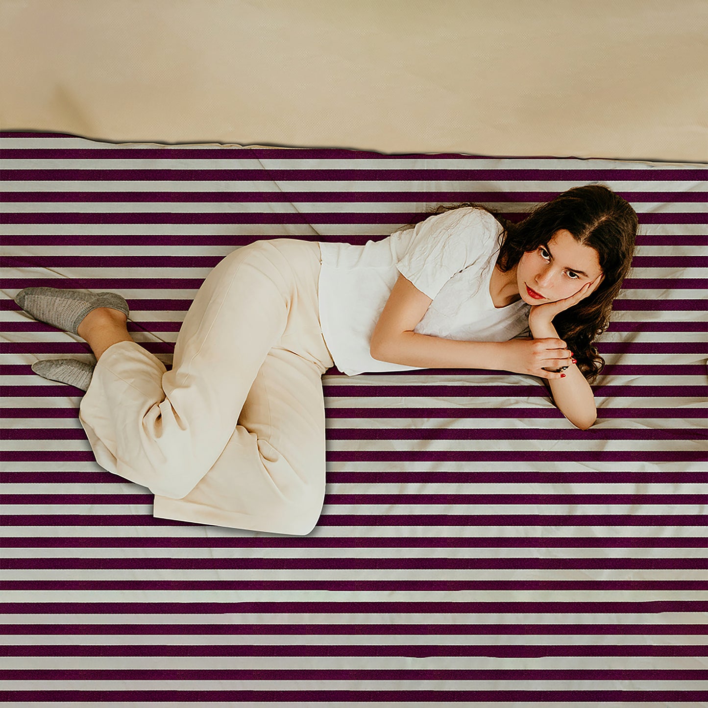 300TC Cotton Coffee and White broad stripes