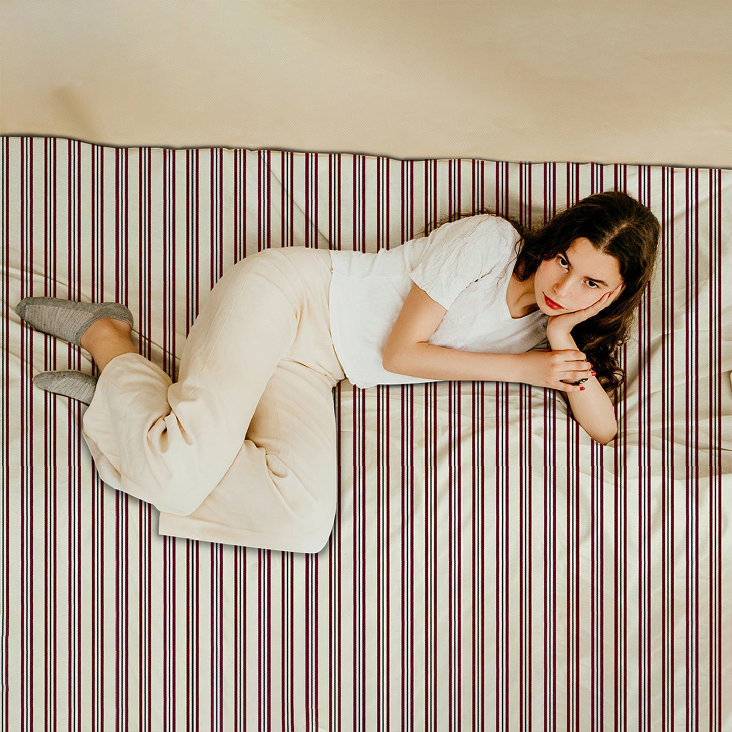 300TC Cotton Coffee and Blue narrow stripes