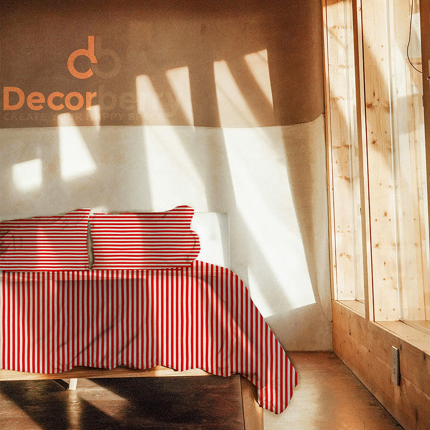 300TC Cotton Red and white broad stripes