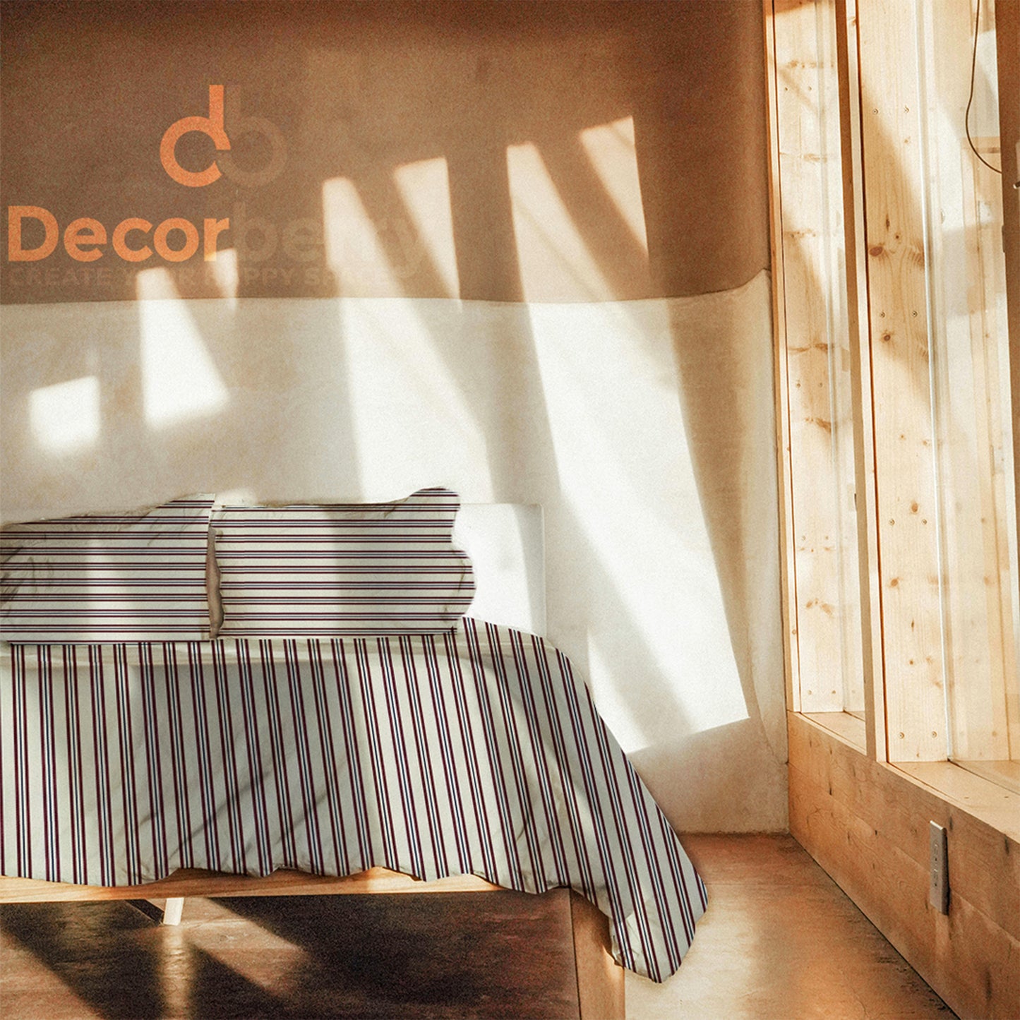 300TC Cotton Coffee and Blue narrow stripes