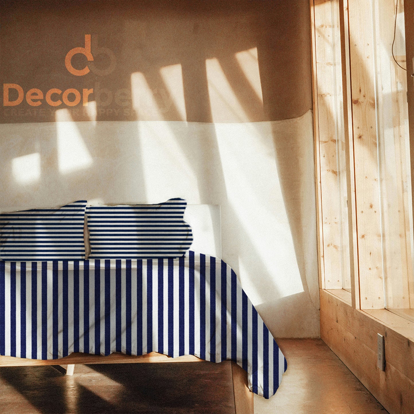 300TC Cotton Navy Blue and White broad stripes